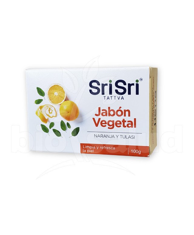 JABON AYURVEDICO VEGETAL CON NARANJA Y TULASI X100GR SRISRI