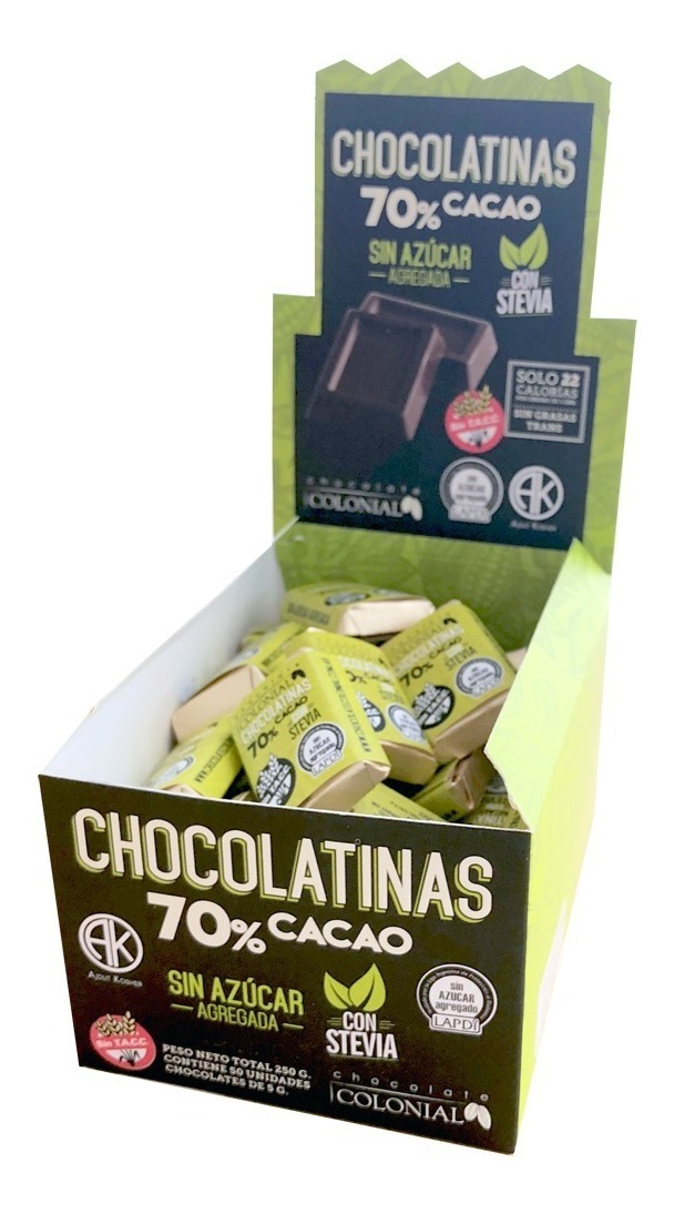 CHOCOLATINAS ORGANICAS 70% CACAO C STEV chocolate colonial