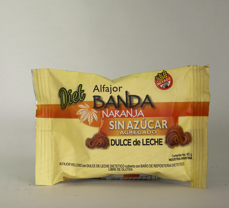 alfajor dulce de leche sin azucar-banda naranaja